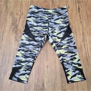 Forever 21 Neon Green Camoflauge and Mesh Athletic Capri Legging - Size Medium